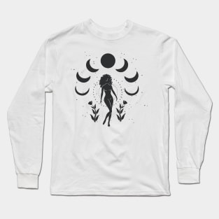 Walking Moon Phases Goddess Long Sleeve T-Shirt